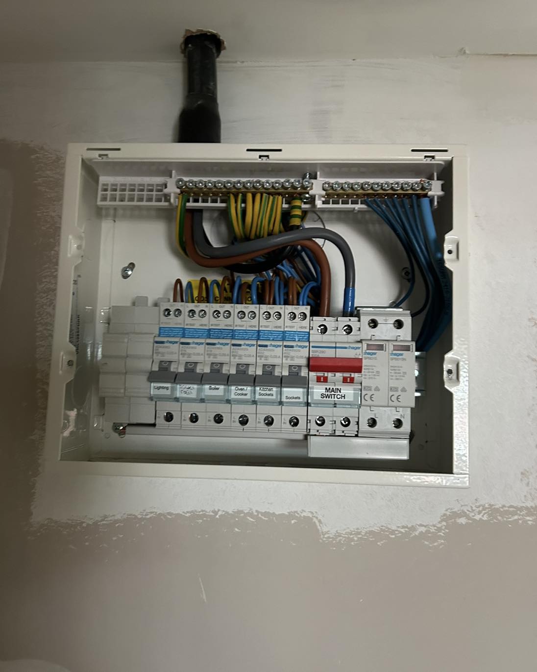 Hager RCBO consumer unit with labelled circuits