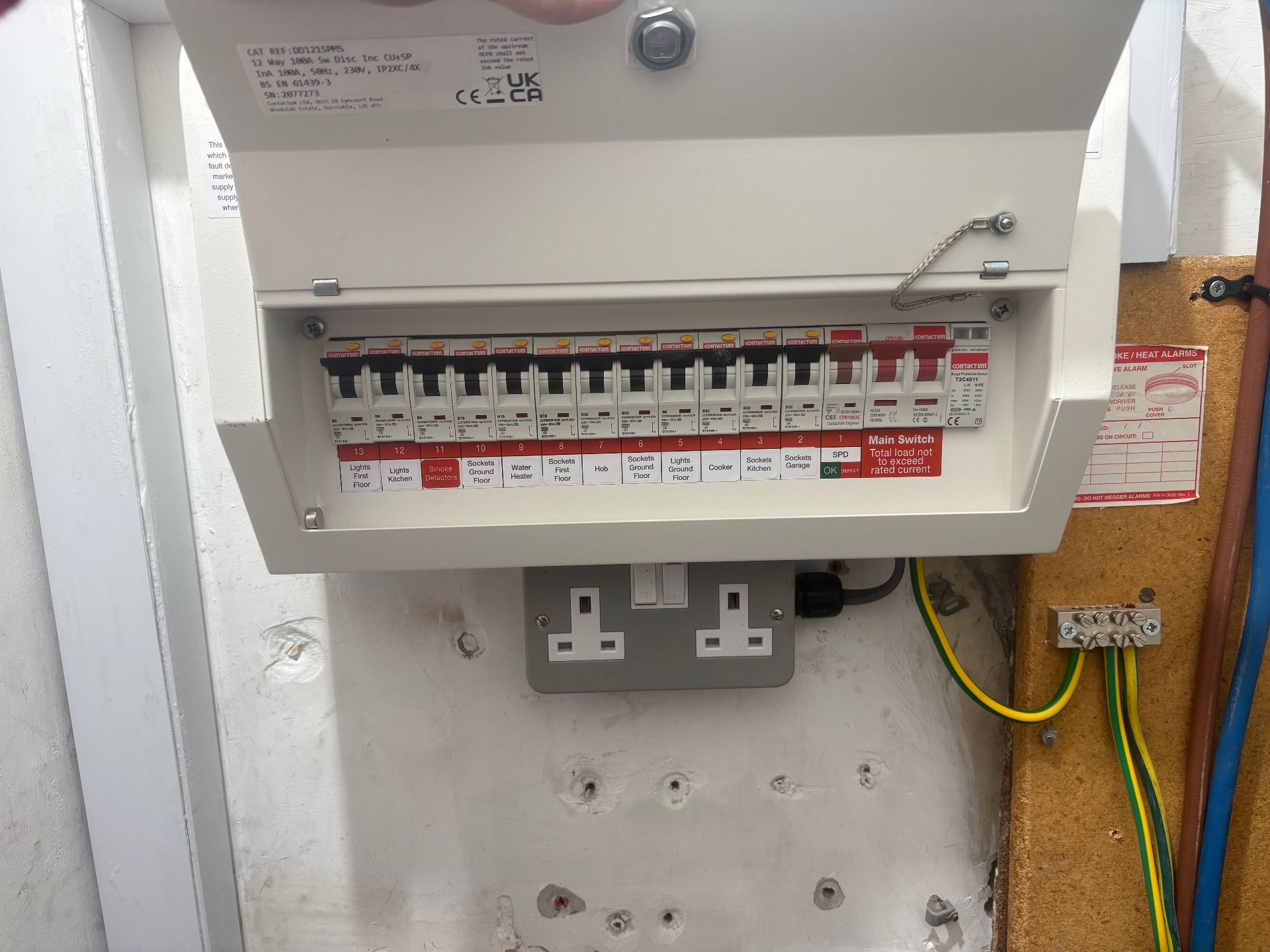 Contactum consumer unit with fully labelled circuits and SPD