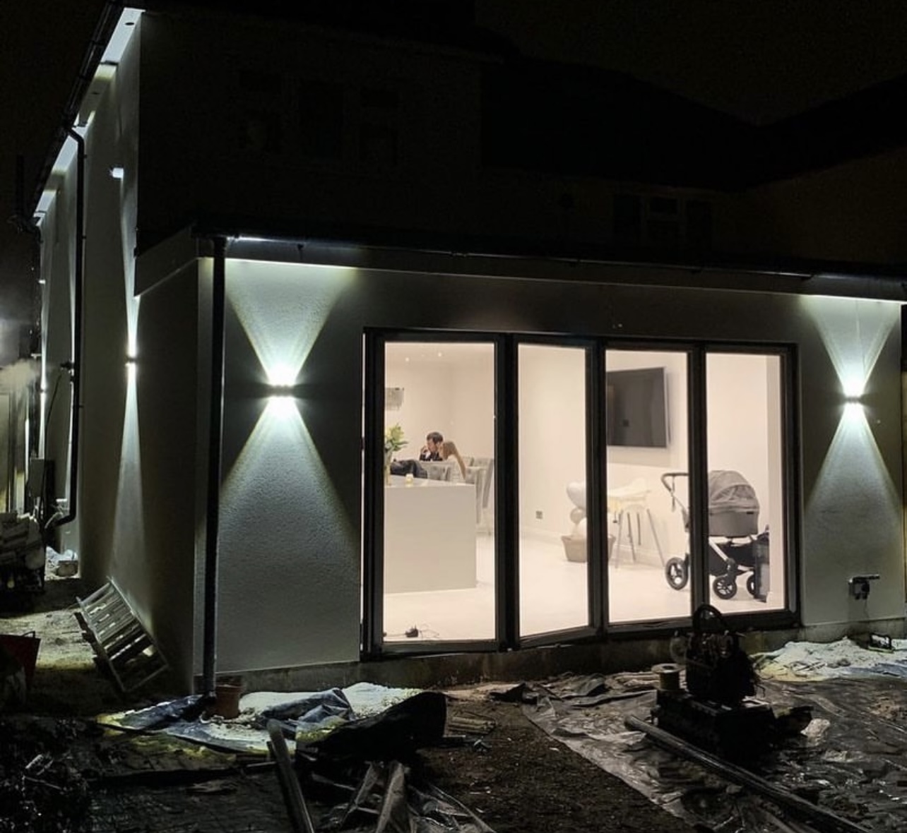 Exterior lighting installation on a modern Surrey home